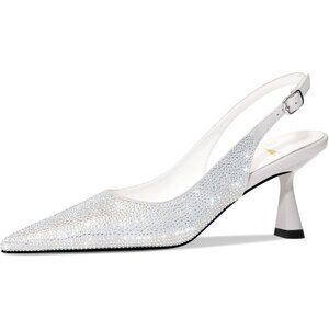 🆕Women Multicolor Faux Leather Kitten Heels Slingback  Rhinestone Dress Pumps